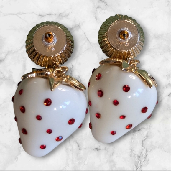 EUC Red Rhinestone Strawberry Drop Earrings - Picture 2 of 7